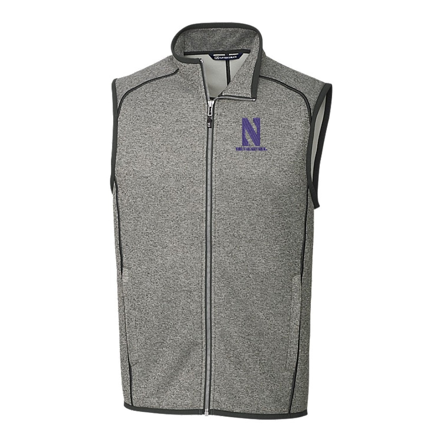 Northwestern Wildcats Men's Cutter & Buck Grey Mainsail Sweater-Knit  Full-Zip Vest