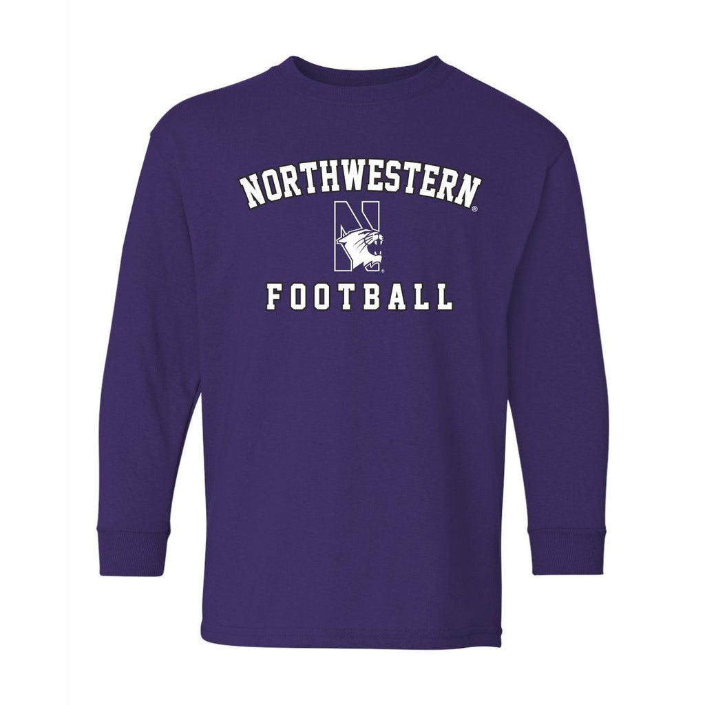 Northwestern Wildcats Youth Football Arch Purple Long-Sleeve T-Shirt - Northwestern Team Store